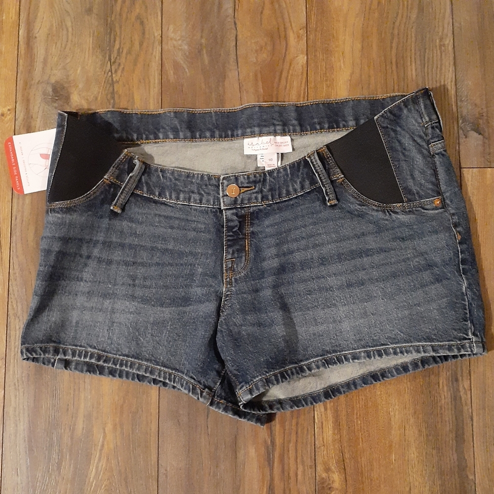 Size 10 NWT 1 Pair of Maternity Midi Shorts Medium Blue Denim Side Panel